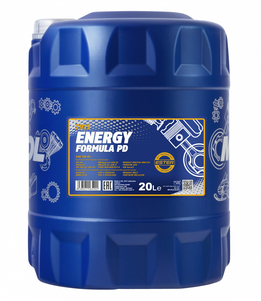 Mannol 7913 Energy Formula PD 5W-40 ACEA C3 Fully Synthetic Engine Oil - 20 Litres