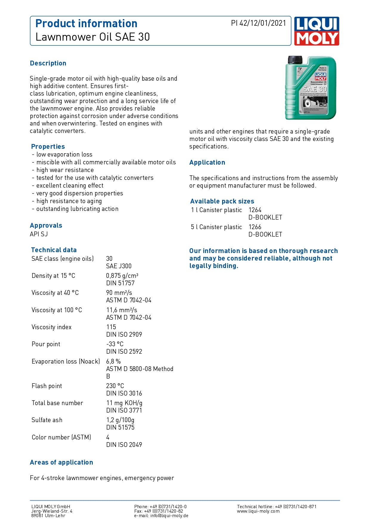 Liqui Moly 1264 Lawnmower Oil SAE 30 Garden Tool Oil - 1 Litre