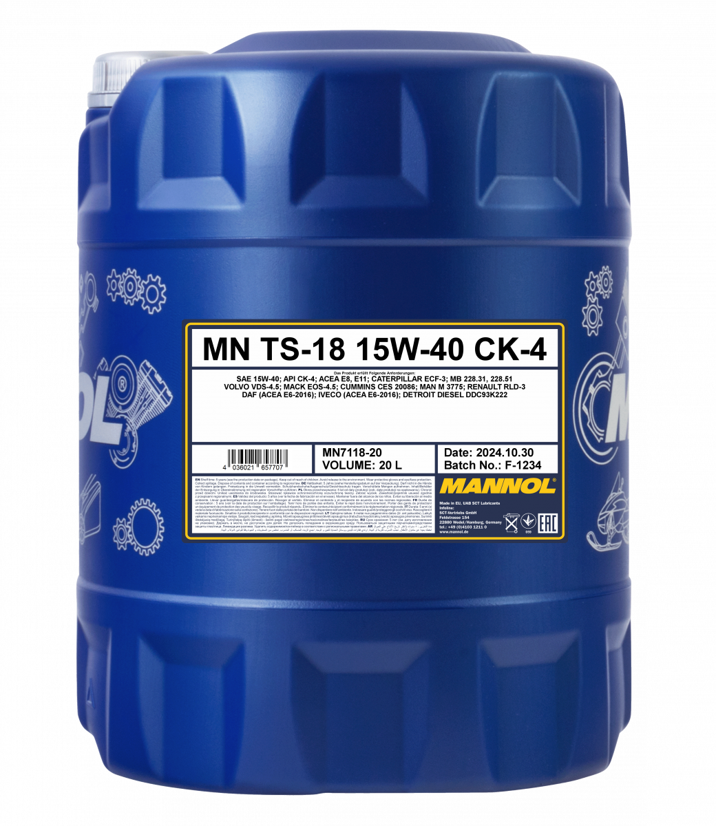 Mannol 7118 TS-18 SHPD 15W-40 - API CK-4 - Engine Oil - 20 Litres
