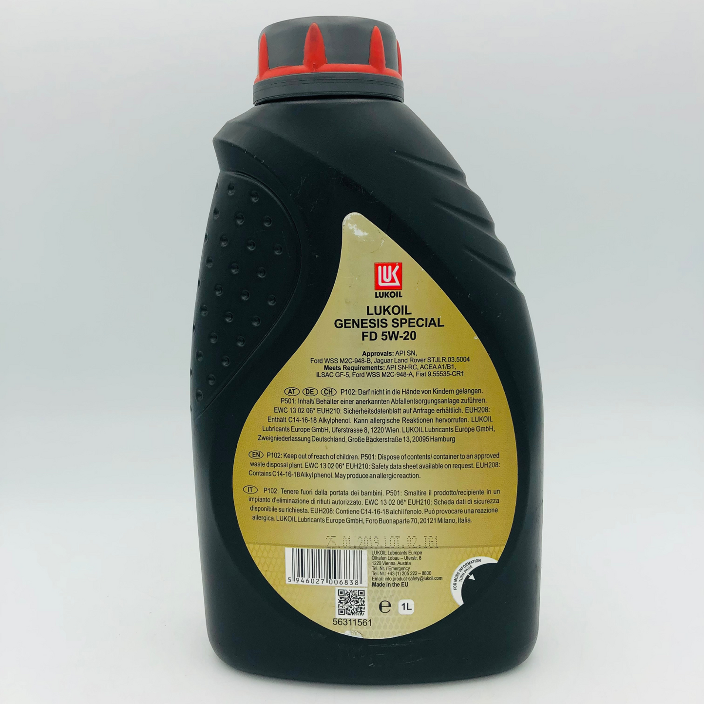 Lukoil Genesis Special FD Fully Synthetic Engine Oil A1/B1 5W-20 - 1 litre Back Label