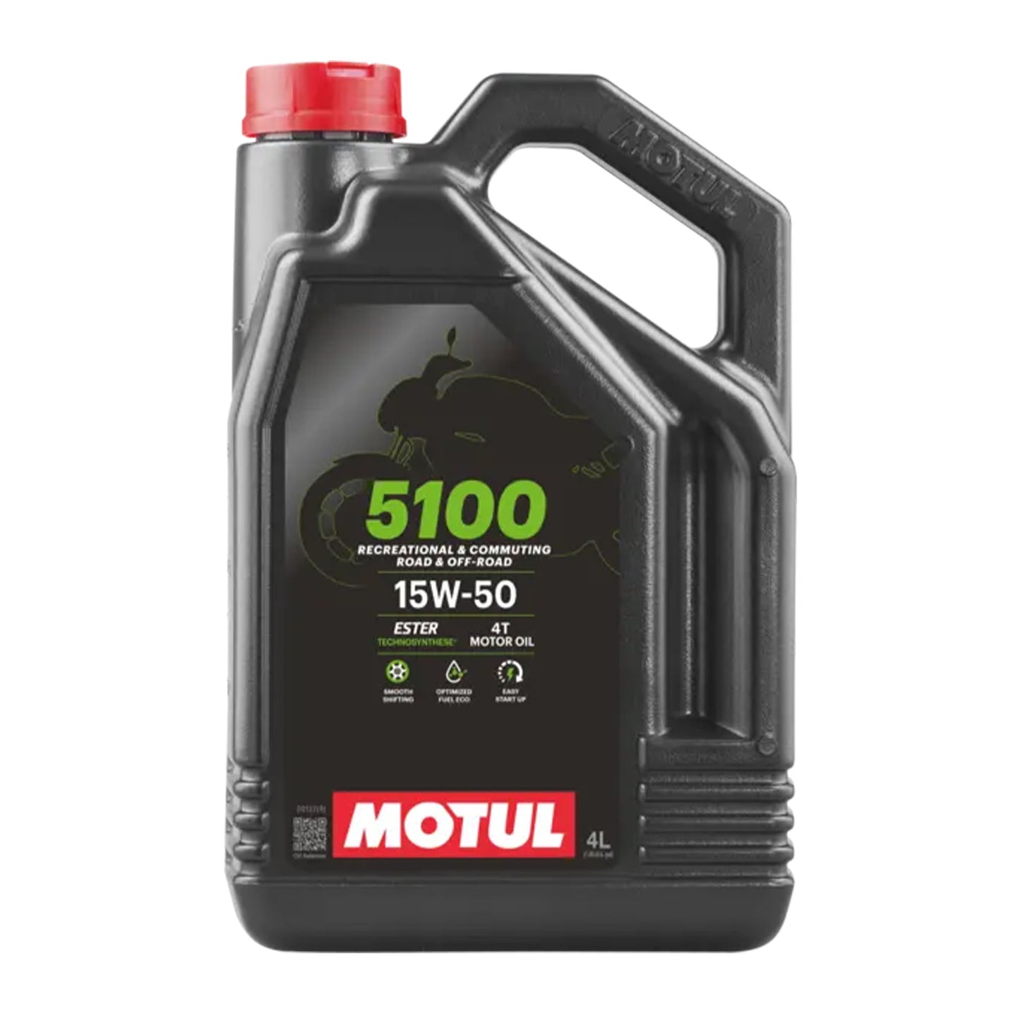 Motul 5100 15W-50 4 Stroke Motorcycle engine oil container on a white background