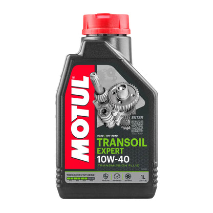 Motul Transoil Expert 10W-40 transmission fluid bottle on a white background