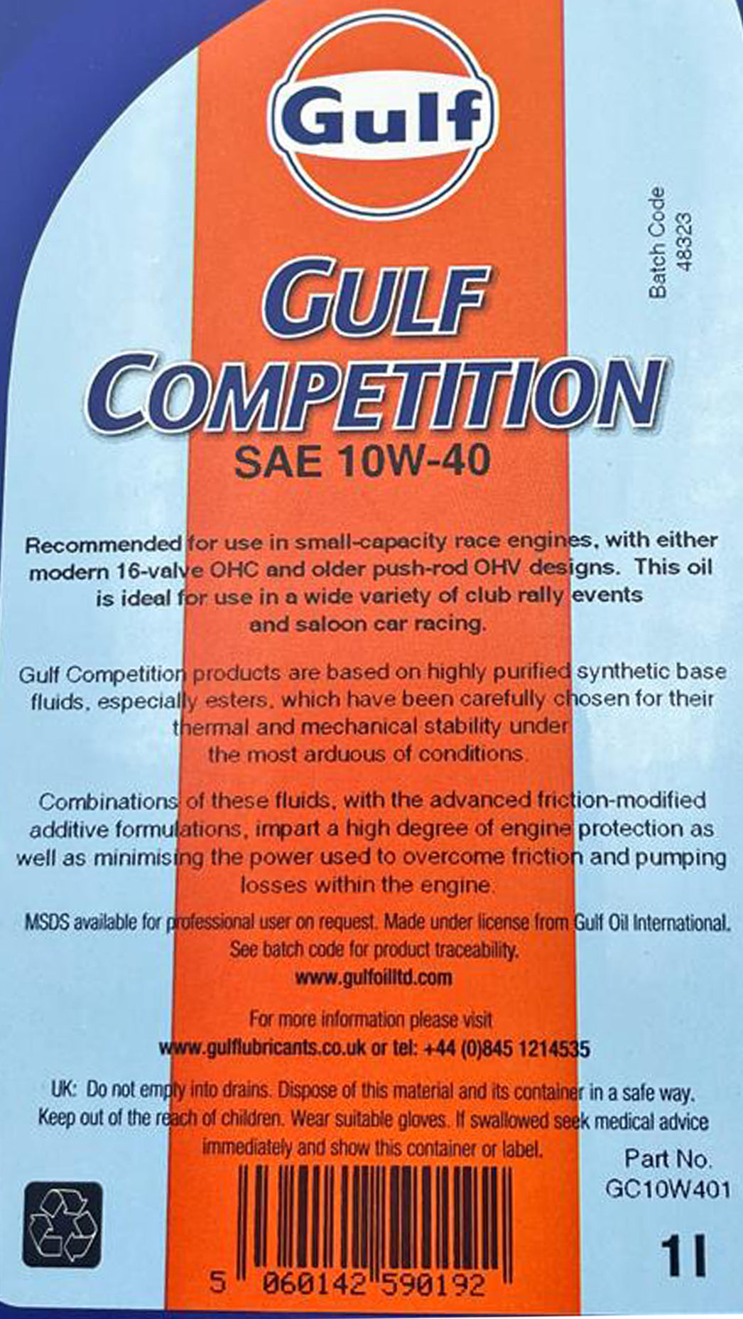 Gulf Competition Racing Engine Oil 10W-40 - 1 Litre