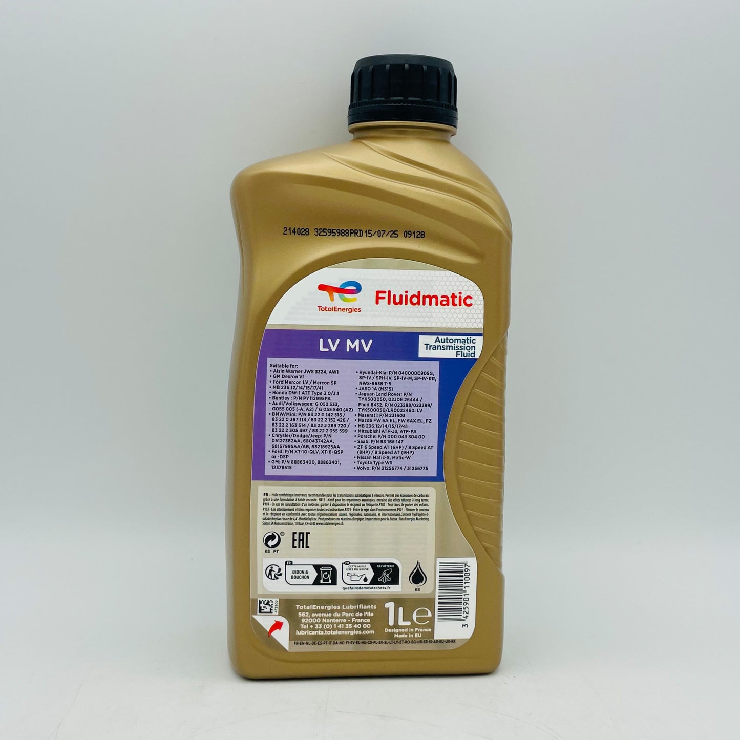1L TotalEnergies Fluidmatic LV MV Synthetic ATF - 1 Litre Back
