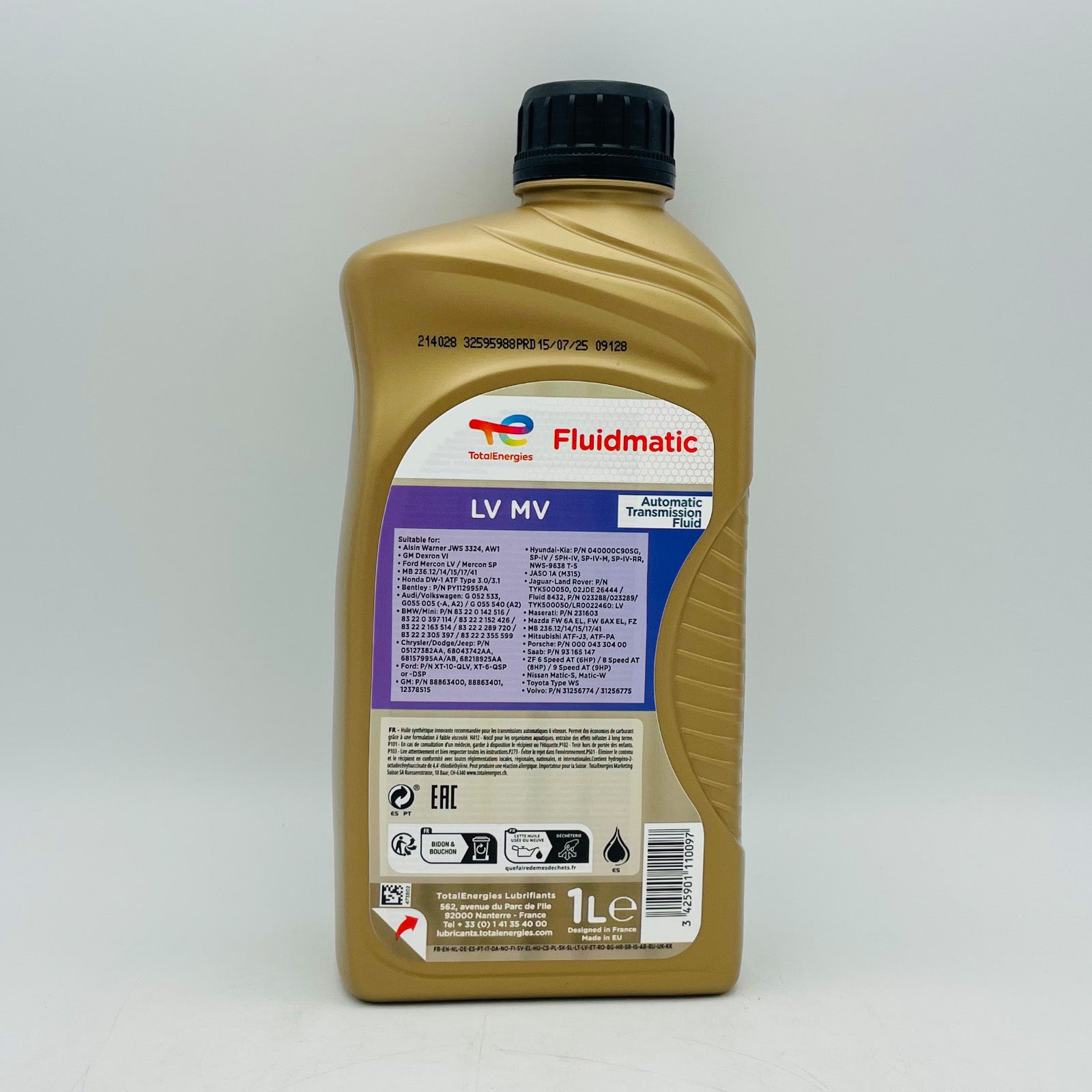 1L TotalEnergies Fluidmatic LV MV Synthetic ATF - 1 Litre Back