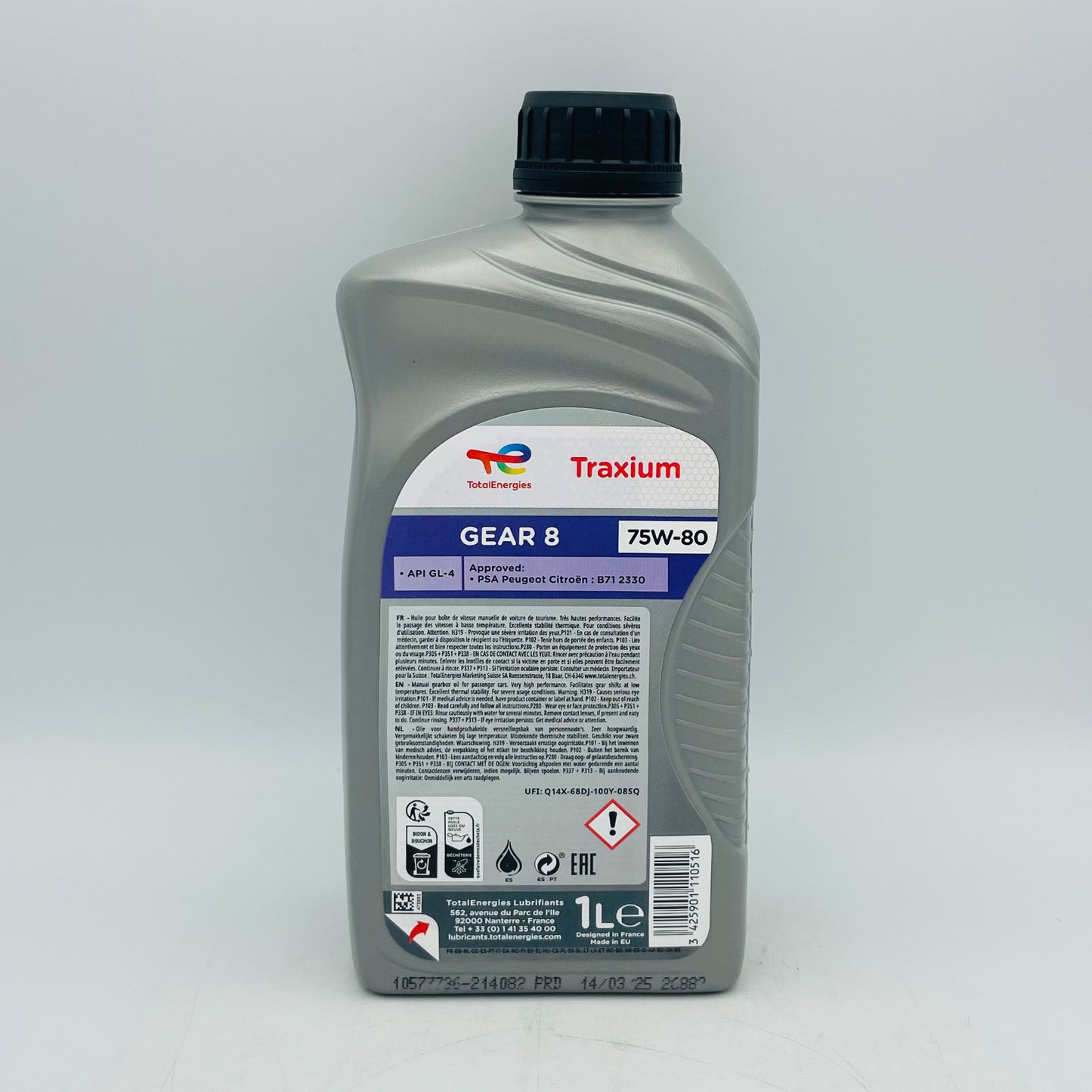 1L Total Traxium Gear 8 75W-80 MTF Back