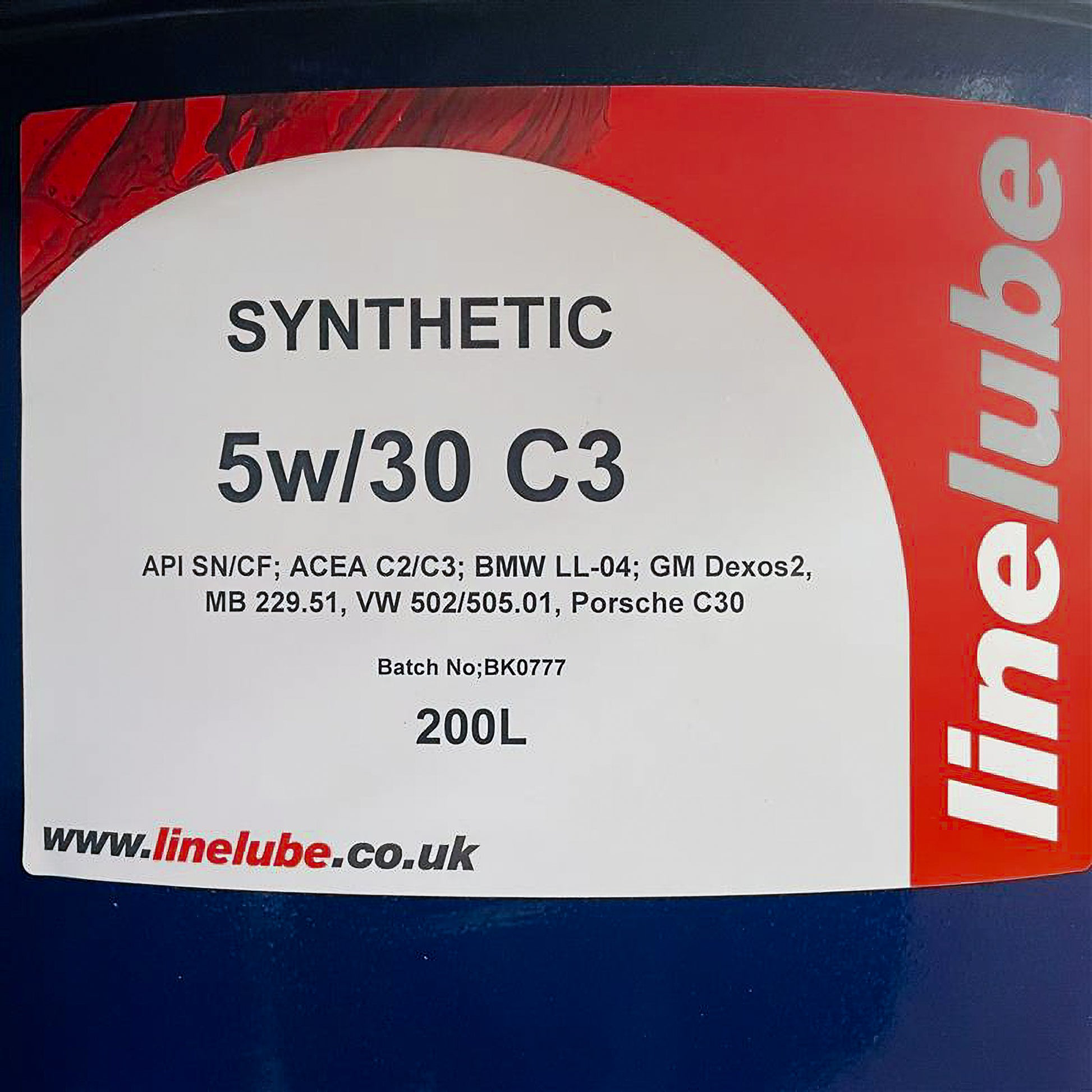 Linelube Fully Synthetic Engine Oil Longlife C3 5W-30 Barrel - 200 Litres Label