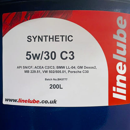 Linelube Fully Synthetic Engine Oil Longlife C3 5W-30 Barrel - 200 Litres Label