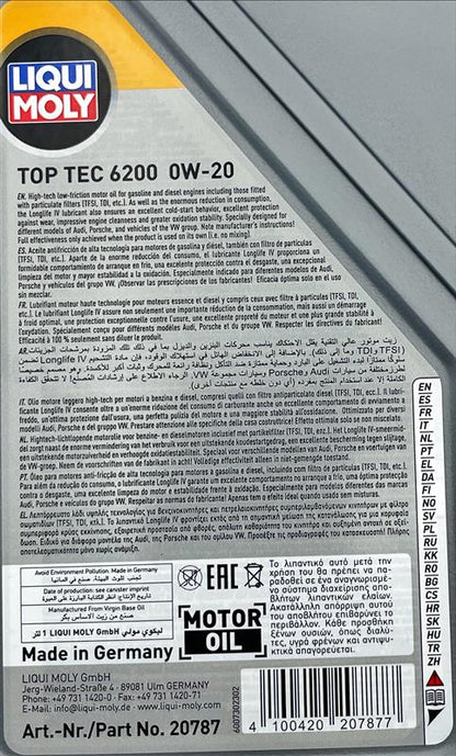 Liqui Moly 20787 Top Tec 6200 0W-20 Engine Oil - 1 Litre