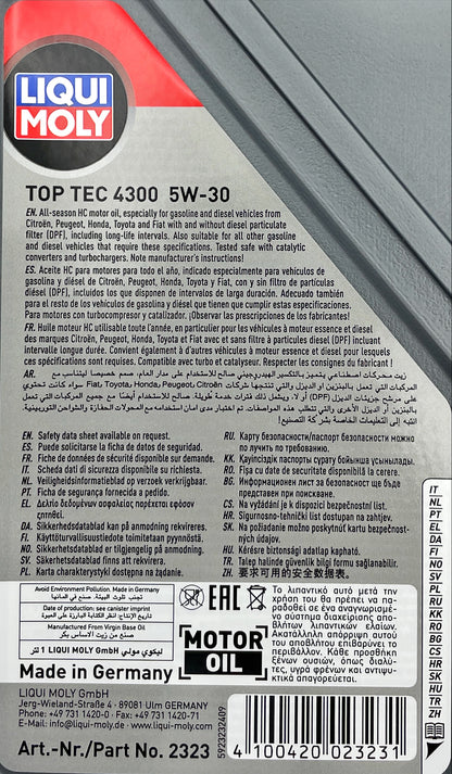 Liqui Moly 2323 Top Tec 4300 5W-30 Synthetic Tech Engine Oil - 1 Litre