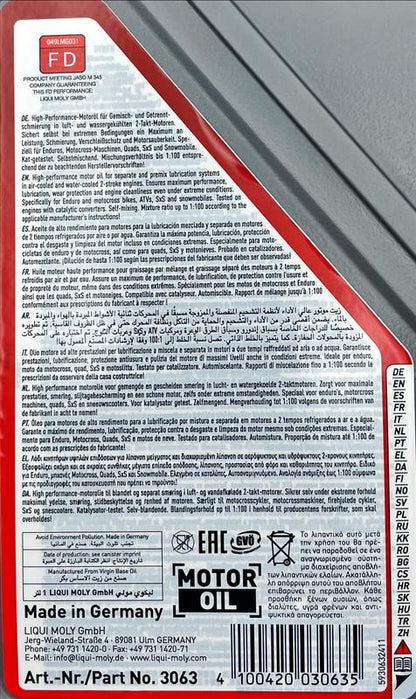 Liqui Moly 3063 2 Stroke Offroad 2T Synth Race Motorbike Engine Oil API TC - 1 Litre