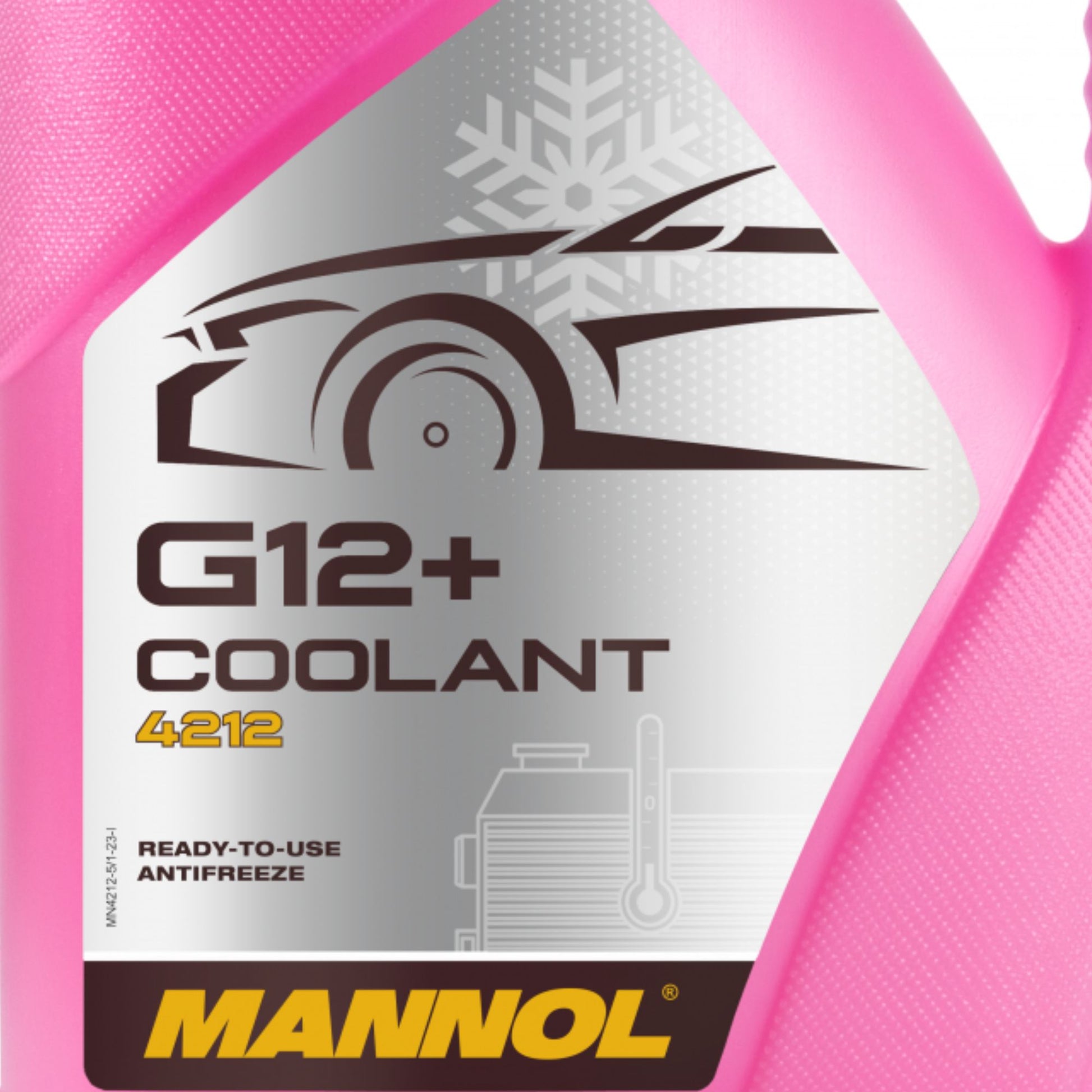 Mannol 4212 G12+ Coolant  Close Up Of  Front label of 5 Litre container