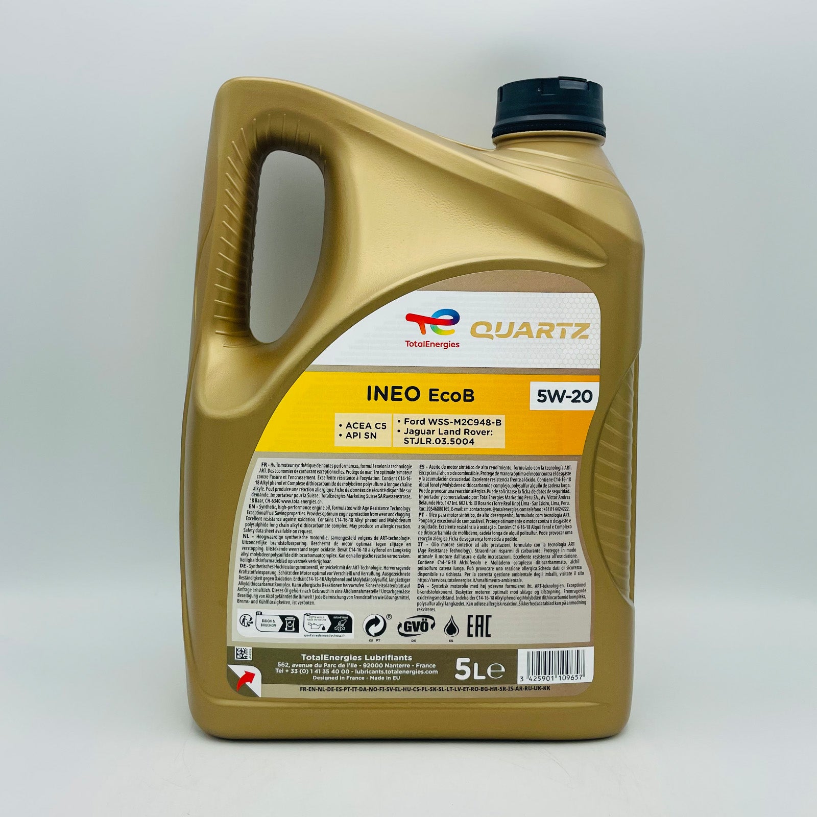 5L TotalEnergies Quartz INEO ECOB 5W-20 Engine Oil - 5 Litre Back