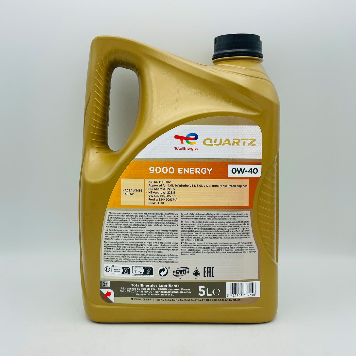 5L TotalEnergies Quartz 9000 ENERGY 0W-40 Engine Oil - 5 Litres