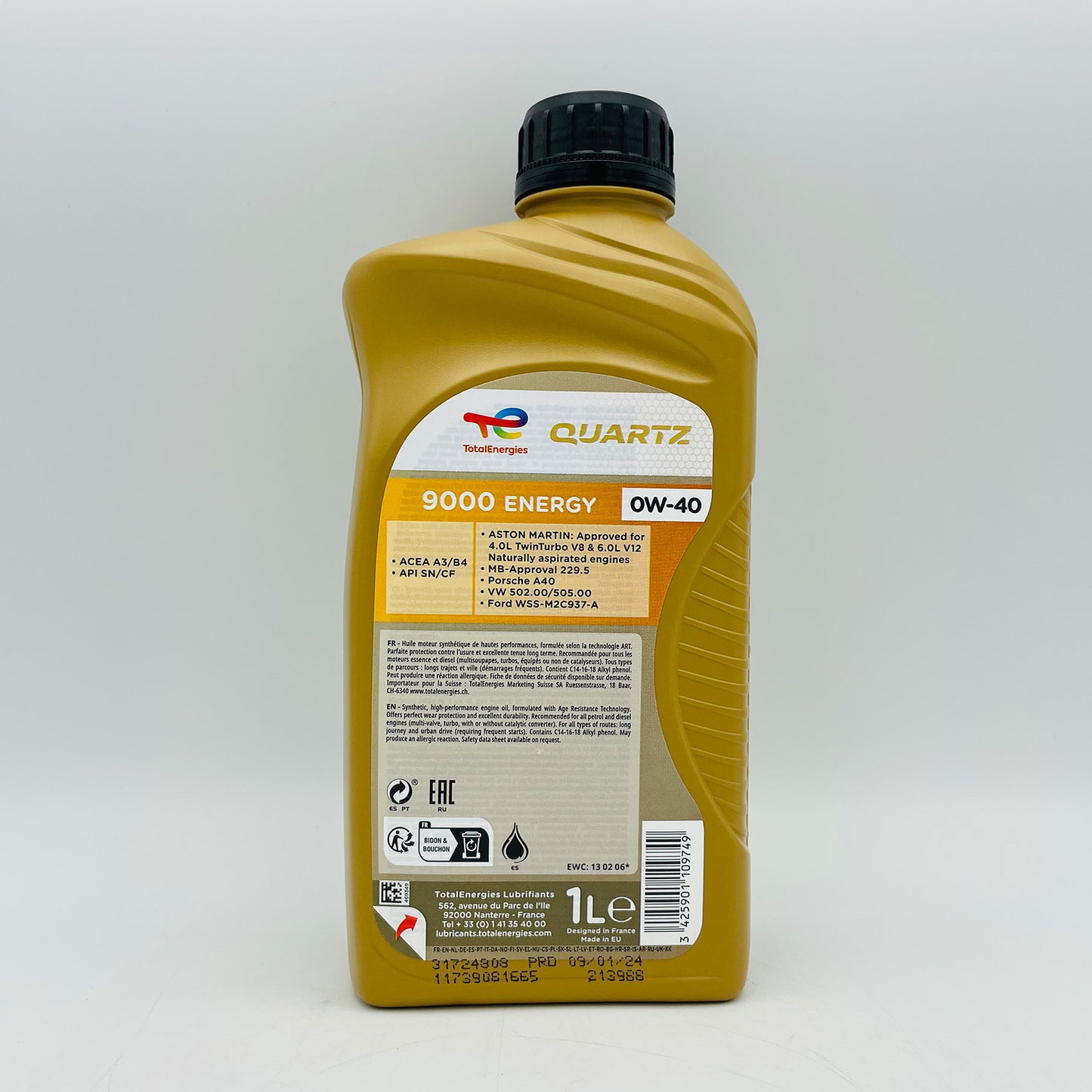 1L TotalEnergies Quartz 9000 ENERGY 0W-40 Engine Oil - 1 Litre