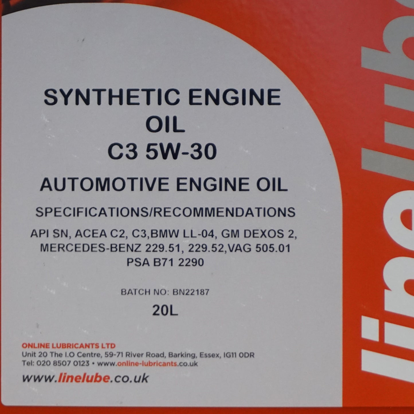 Linelube Fully Synthetic Engine Oil Longlife C3 5W-30 - (12 x 20 Litres)