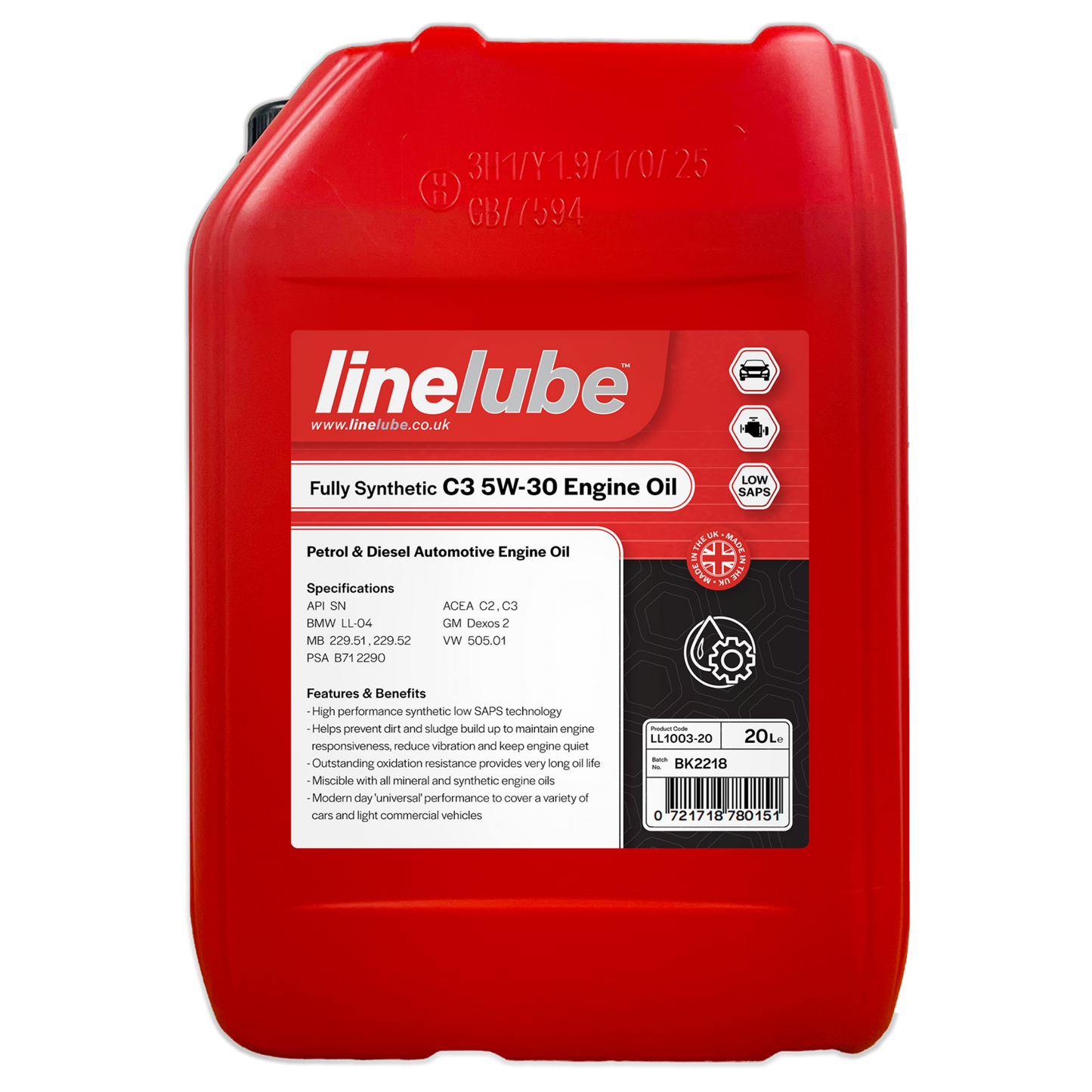Linelube Fully Synthetic Engine Oil Longlife C3 5W-30 - (20 Litres)