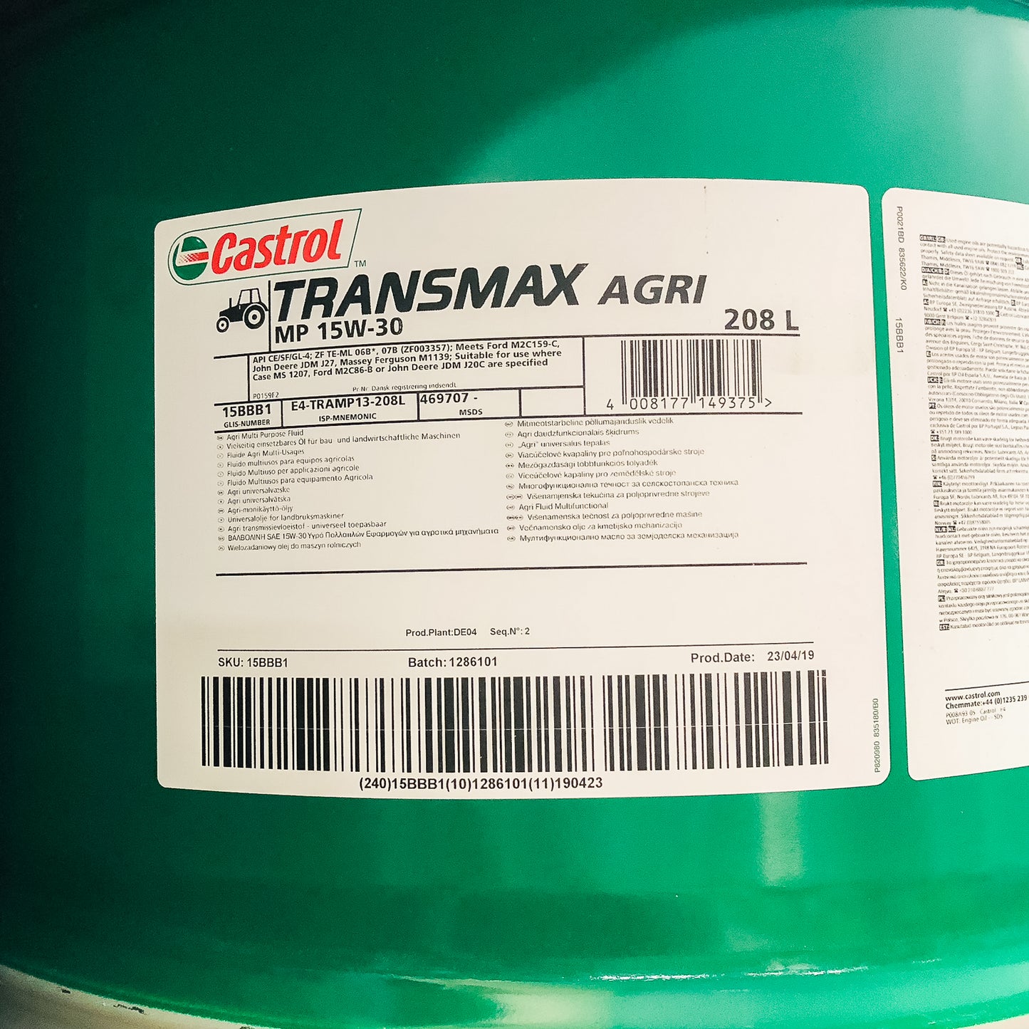 Castrol Transmax Agri MP 15W-30 Universal Farm Machinery Oil - 208 Litres