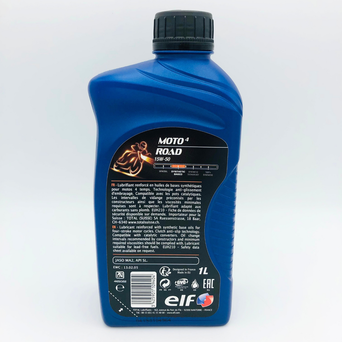 Elf Moto 4 Road 15W-50 4-Stroke Motorcycle Engine Oil - 1 Litre - Back