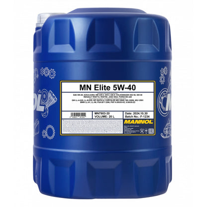 Mannol 5W-40 Elite 7903 Fully Synthetic Engine Oil - 20 Litres