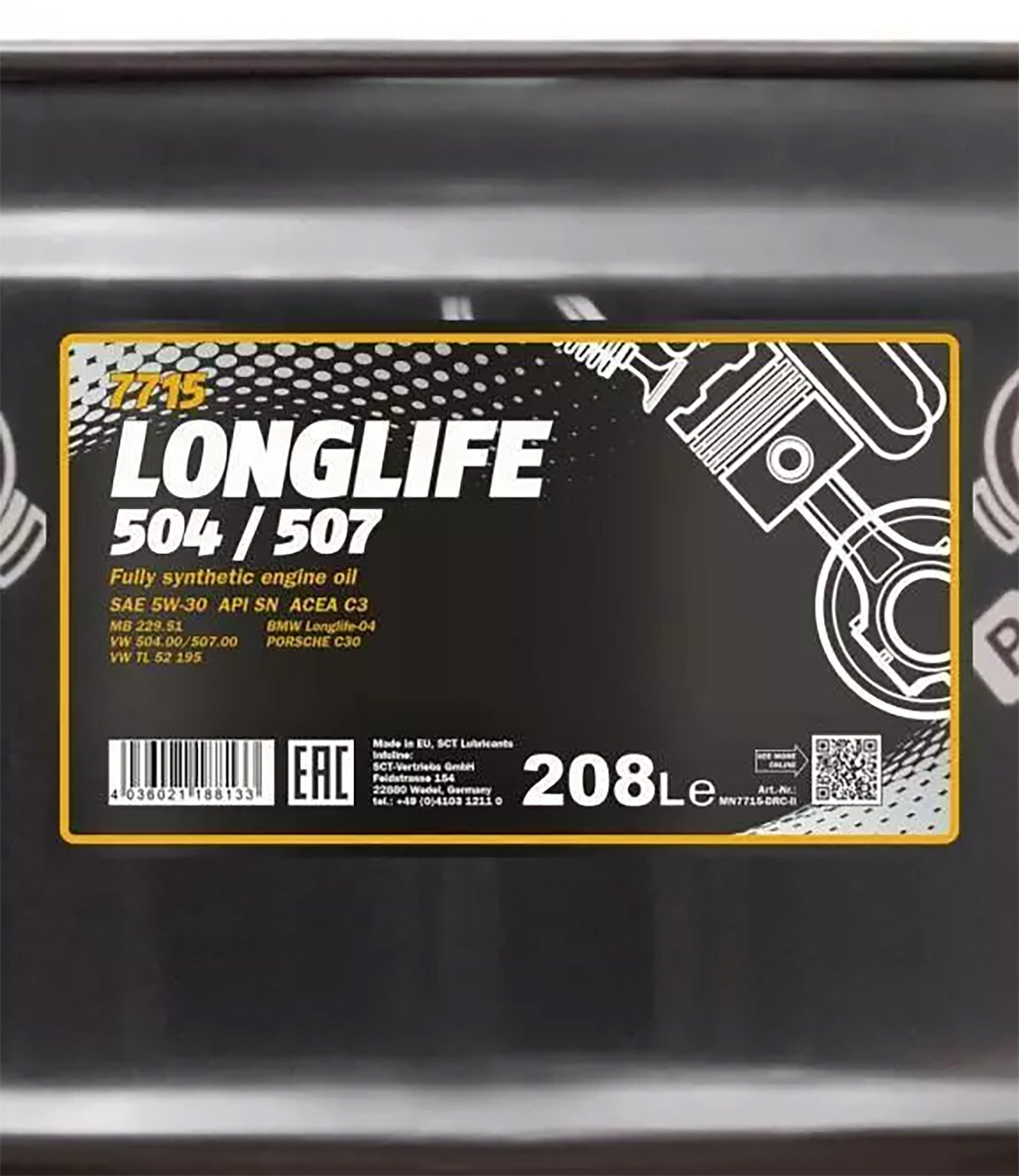 Mannol 7715 5W-30 Longlife 504/507 Fully Synthetic Engine Oil - 208 Litres