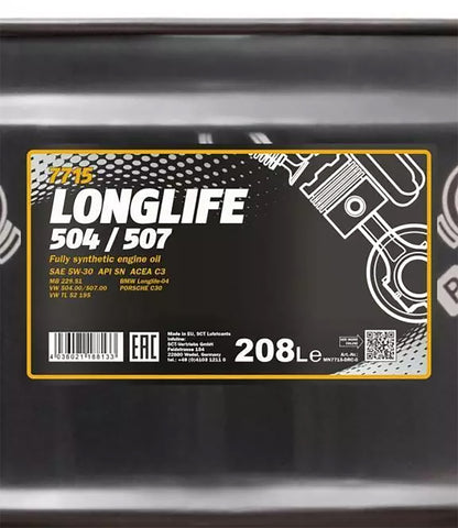 Mannol 7715 5W-30 Longlife 504/507 Fully Synthetic Engine Oil - 208 Litres