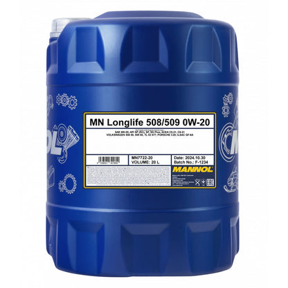 Mannol 7722 0W-20 Longlife VW 508/509 Fully Synthetic Engine Oil - 20 Litres