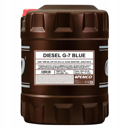 Pemco G-7 Diesel UHPD 10W-40 Blue Synthetic Heavy Duty Engine Oil - 20 Litres