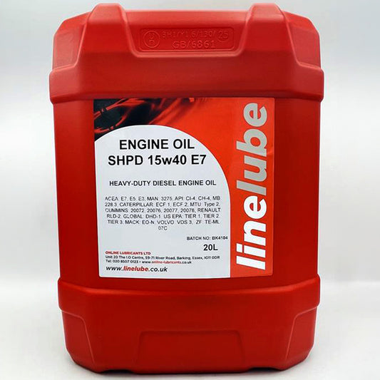 Red linelube engine oil container on a white background