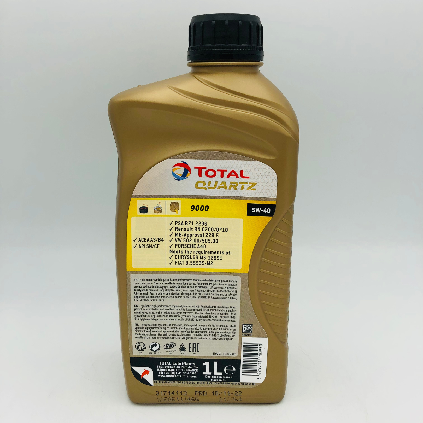 Total Quartz 9000 5W-40 Advanced Synthetic Technology Engine Oil - 1 Litre