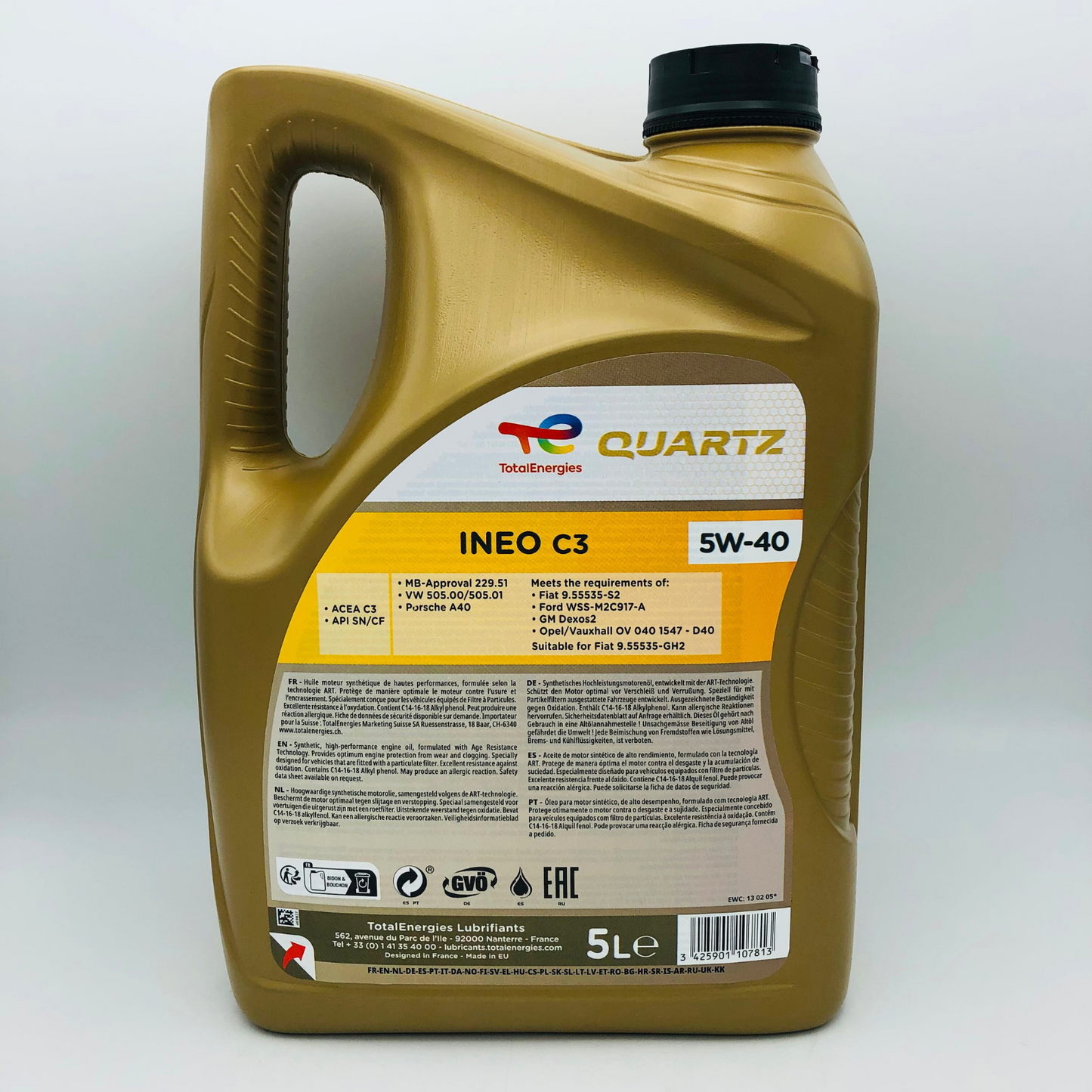 Total Quartz Ineo C3 5W40 5L Back Label