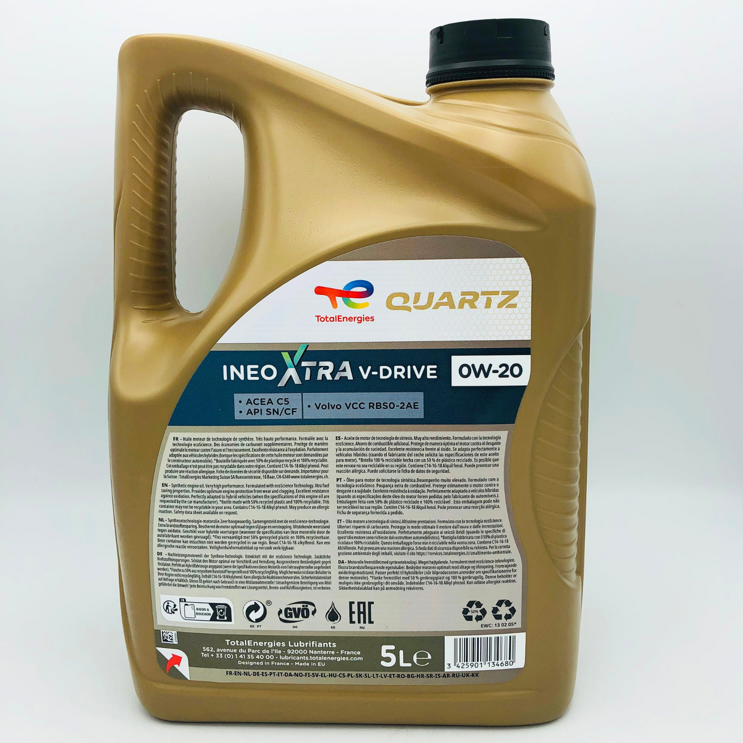 Total Quartz Ineo XTRA Vdrive 0W20 5 Litre Back Label