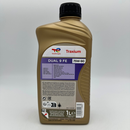 Total Traxium Dual 9 FE 75W-90 Synthetic Gear Oil - 1 Litre Back Label
