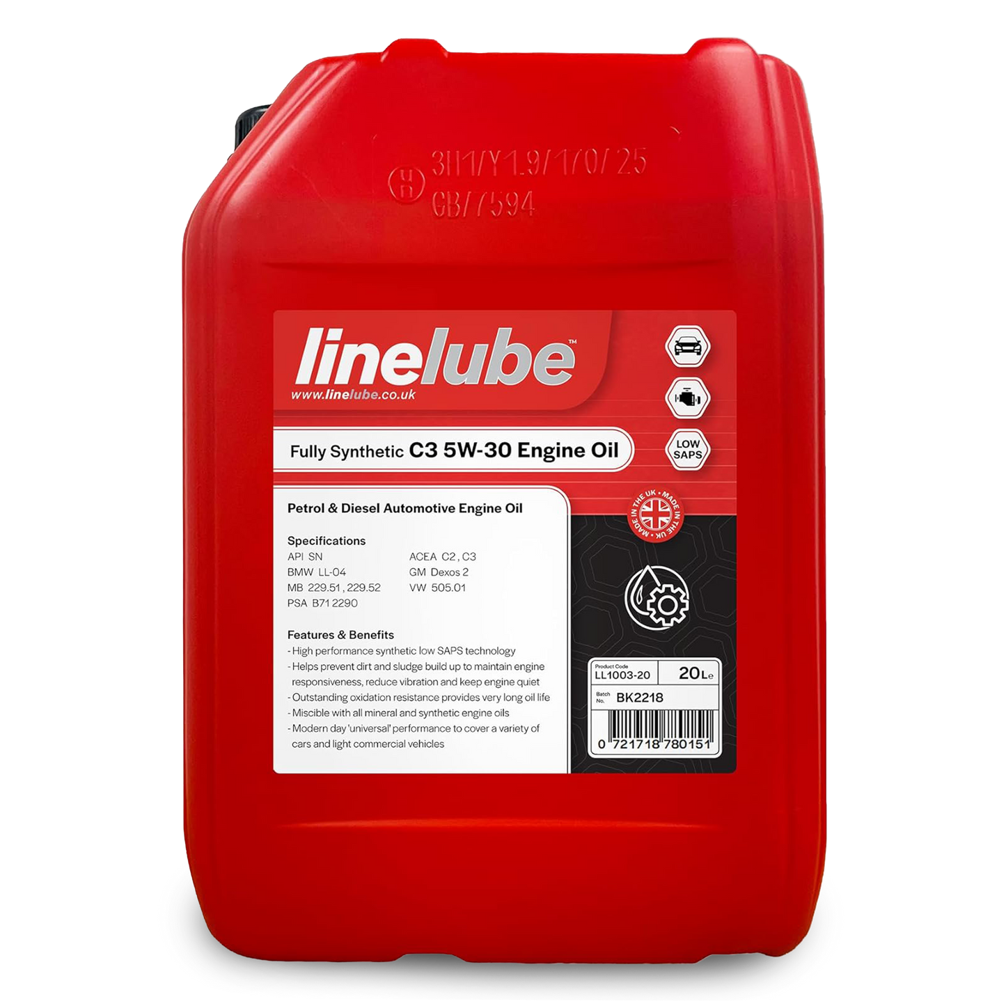 Linelube Fully Synthetic Engine Oil Longlife C3 5W-30 - (20 Litres)