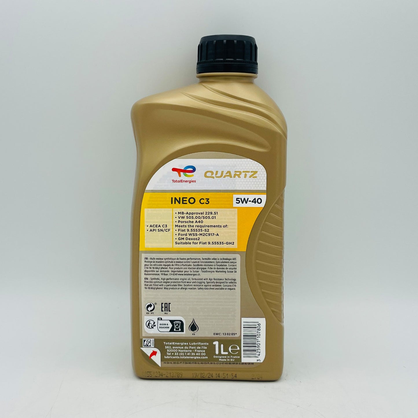 1L TotalEnergies Quartz INEO C3 5W-40 Engine Oil - 1 Litre