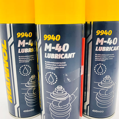 3x 400ml M-40 Mannol WD-40 alternative close up of labels