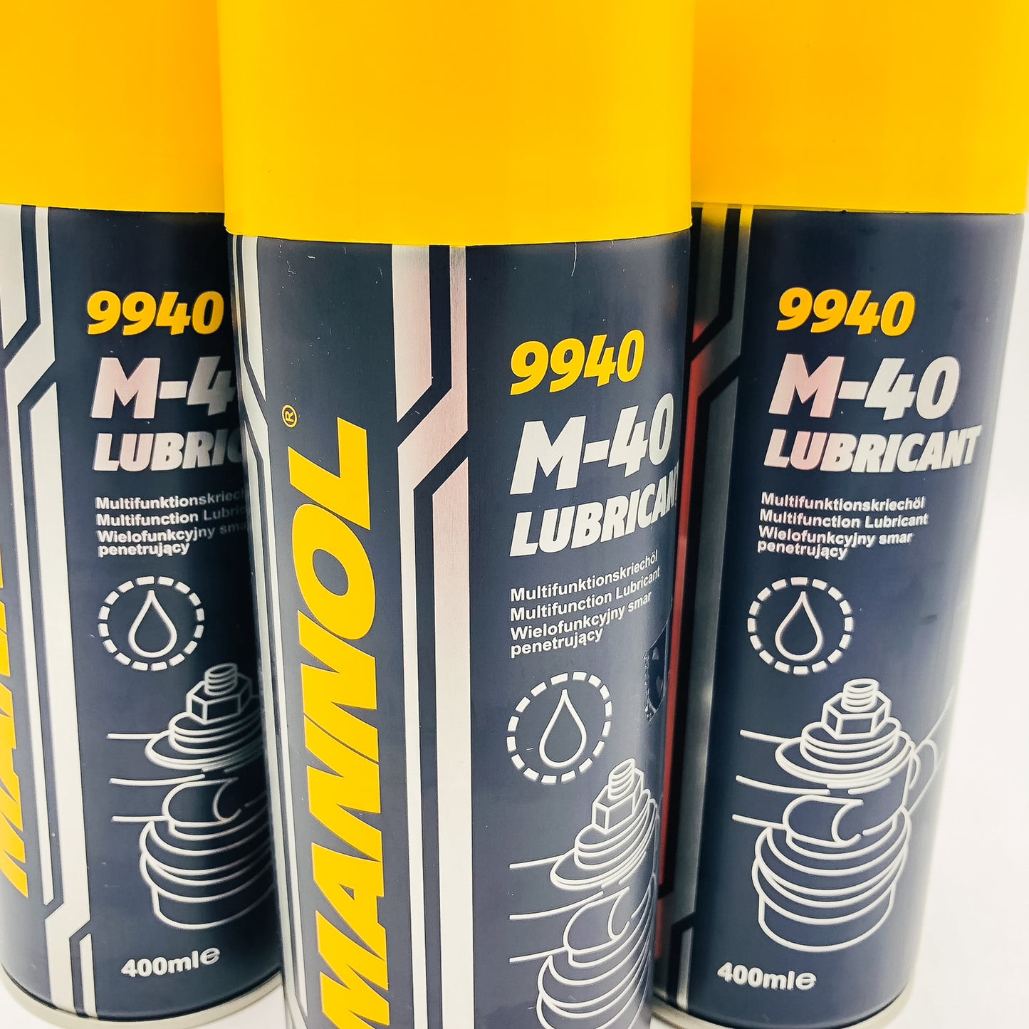 3x 400ml M-40 Mannol WD-40 alternative close up of labels 2