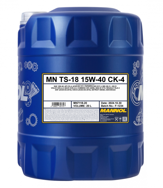 Mannol 7118 TS-18 SHPD 15W-40 - API CK-4 - Engine Oil - 20 Litres