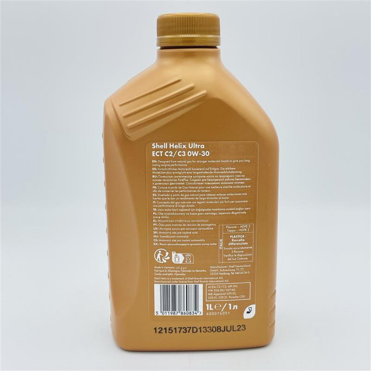 Shell Helix Ultra 0W-30 ECT - 1 Litre Back Label