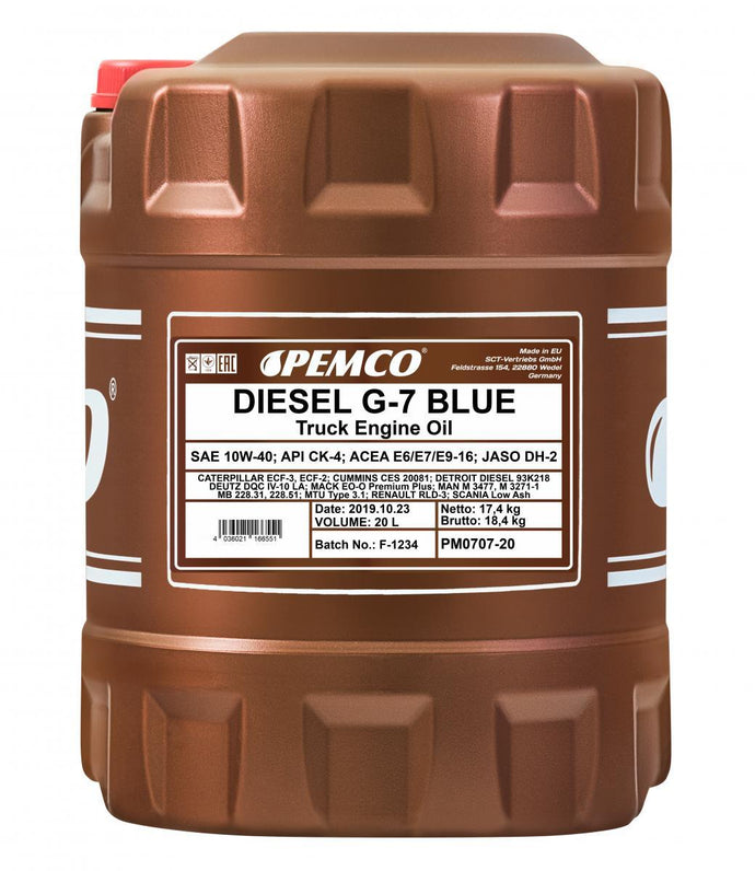 Pemco G-7 Diesel UHPD 10W-40 Blue Approved API CK-4/CJ-4 ACEA E6/E9 DAF IVECO Synthetic Heavy Duty Engine Oil